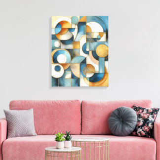 Arte geométrico abstracto azul blanco dorado