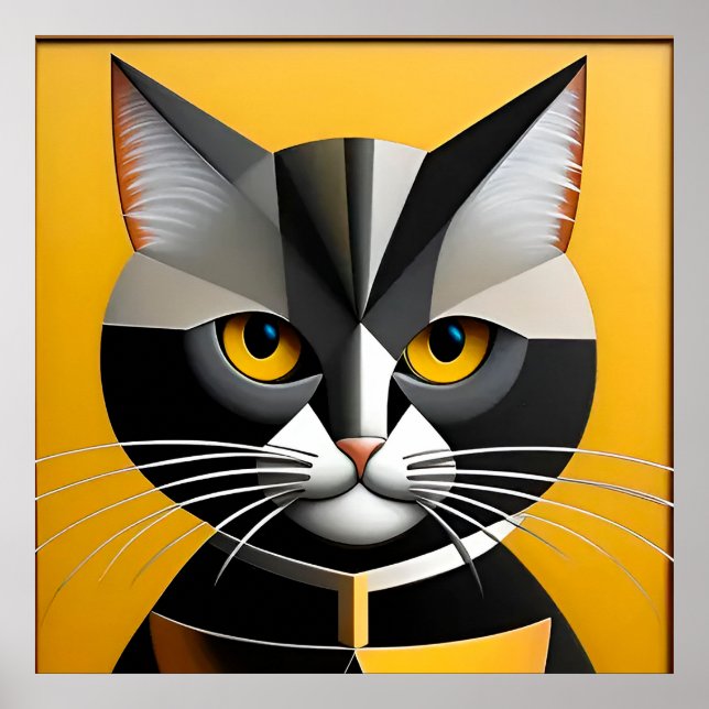 Arte geométrico abstracto de gato (Frente)