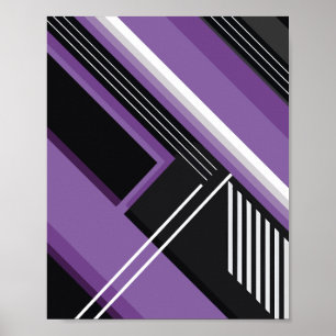 Arte geométrico con formas morado, negro y blanco