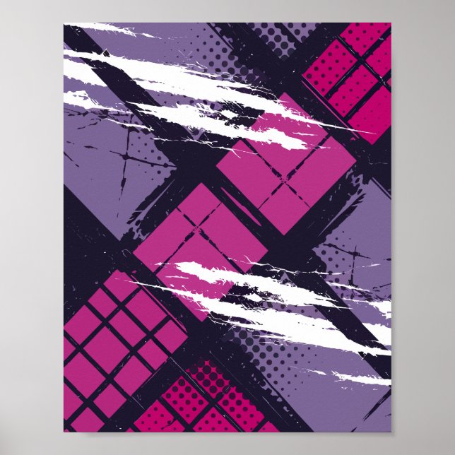 Arte geométrico con tonos magenta y púrpura (Frente)