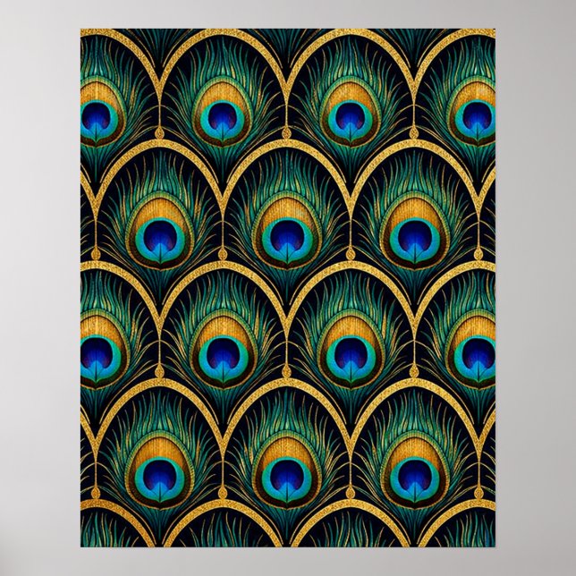 Arte geométrico de pluma de pavo real Art Déco (Frente)