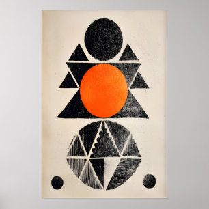 Arte geométrico indio en pared con formas naranjas