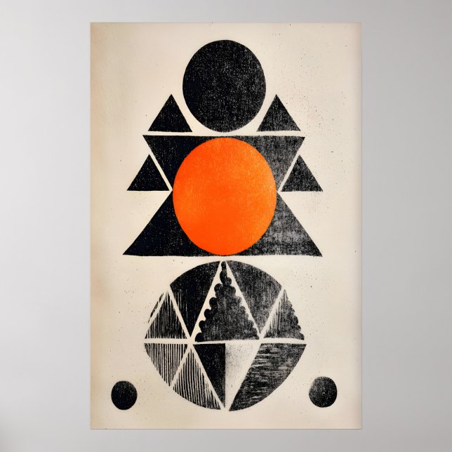 Arte geométrico indio en pared con formas naranjas (Frente)
