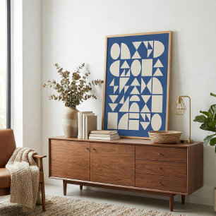 Arte geométrico moderno de formas en azul cobalto
