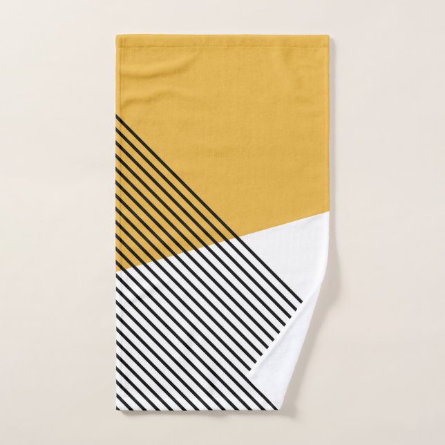 Arte geométrico simple negro, blanco y amarillo (Toalla de mano)