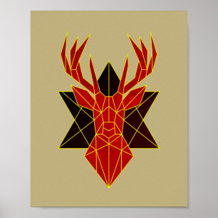 Arte geométrico venado ilustracion animal rojo mod