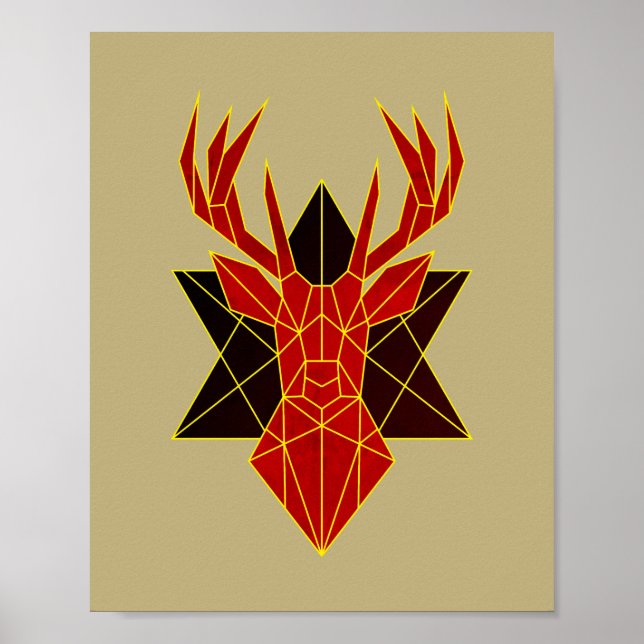 Arte geométrico venado ilustracion animal rojo mod (Frente)