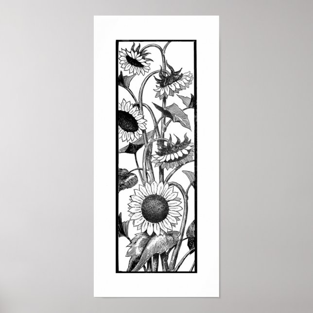 Arte Girasol vertical Imprimir negro y blanco (Frente)