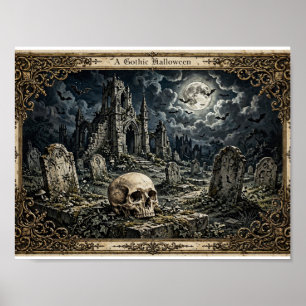 Arte gráfico de cráneo de cementerio gótico ilumin