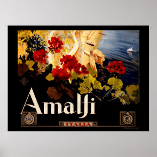 Arte gráfico de póster de viaje a Amalfi Italia