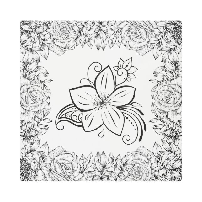 Arte Gráfico monocromo, hermosa flor (Anverso)