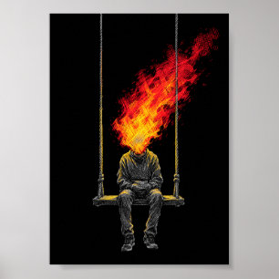 Arte gráfico surrealista de cabeza en llamas para 