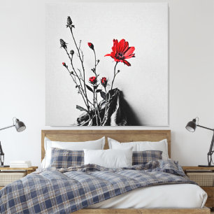 Arte gris de flor roja