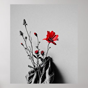 Arte gris de flor roja