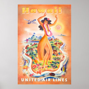 Arte Hawaiano Hawaii Impresión Póster de Viajes Un