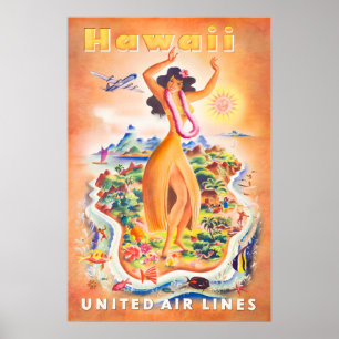 Arte Hawaiano Impresión de Hawái Póster de Viajes 