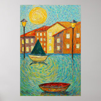 Arte Impresionista de Impasto Canal de Agua Veneci