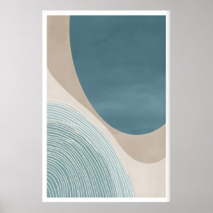 Arte impreso abstracto azul, beige minimalista mod