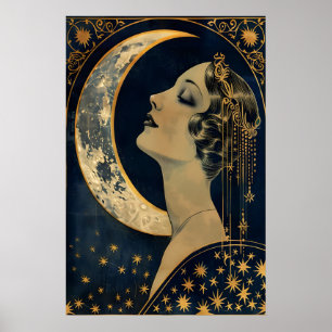 Arte impreso Art Déco de la Dama de la Luna en par