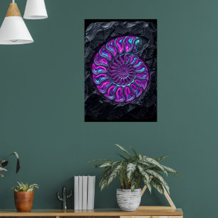 Arte impreso de amonita en espiral neón Pared ps