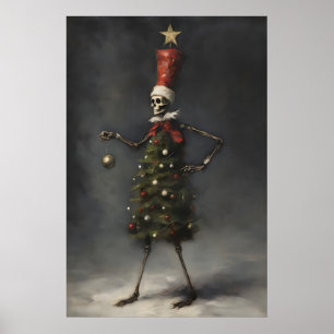 Arte impreso de árbol de Navidad esqueleto, invier