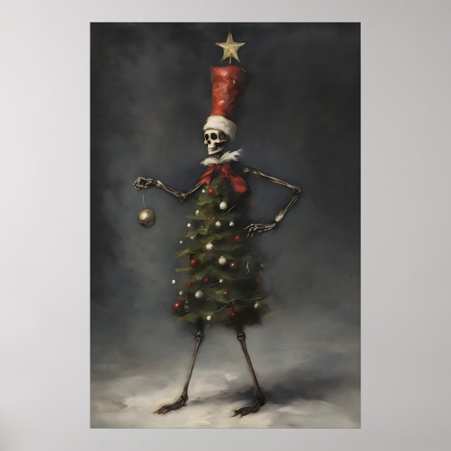 Arte impreso de árbol de Navidad esqueleto, invier (Frente)