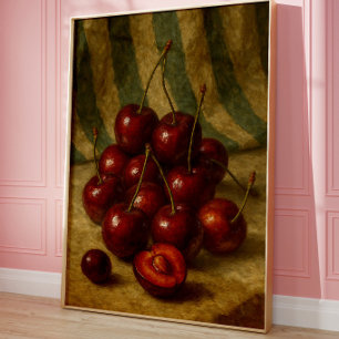 Arte Impreso de Bodegón de Cerezas Vintage Clási