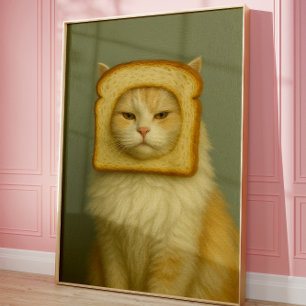 Arte Impreso de Gato Divertido en Pan con Estética