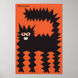 Arte impreso de gato negro geométrico absurdo nara