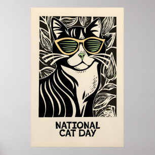 Arte impreso de gato negro retro caprichoso con