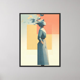 Arte Impreso de Mujer Vintage Surrealista en Pared