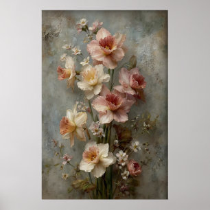 Arte impreso de narcisos, prado primaveral antiguo