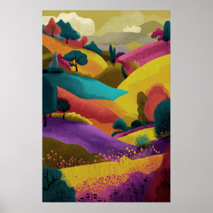 Arte impreso de paisaje abstracto colorido colinas