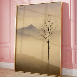 Arte Impreso de Paisaje de Árbol Nebuloso Minimali
