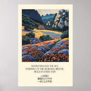 Arte Impreso de Paisaje Floral de Montaña Campo