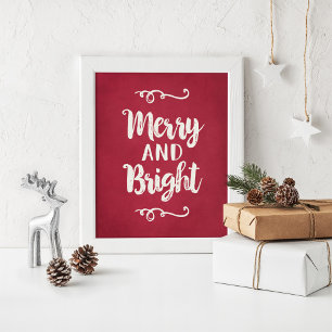 Arte impreso de pared navideño rojo alegre y brill