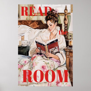 Arte impreso de rincón de lectura retro con mujer