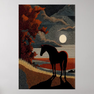 Arte impreso de silueta de caballo - Simple ilumin