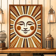 Arte Impreso de Sol Boho Vintage Dorado para Pared