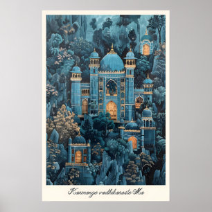 Arte impreso del palacio indio azul estilo Pichwai