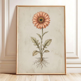 Arte impreso en pared de gerbera margarita vintage