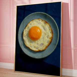 Arte impreso minimalista de huevo frito en pared P