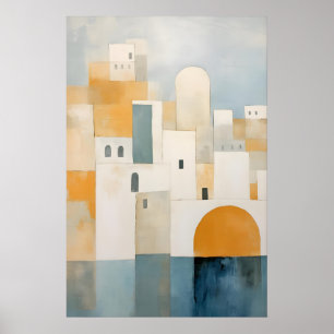 Arte Impreso Paisaje Urbano Mediterráneo Abstracto