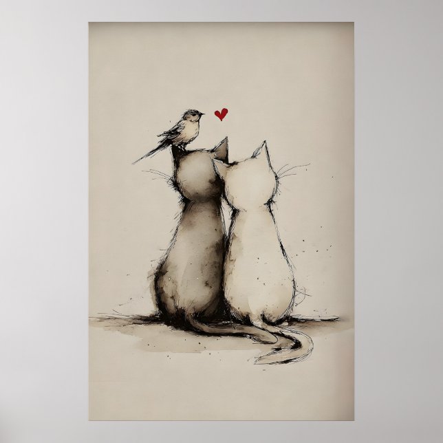 Arte Imprimible de Amor de Gatos, Impresión de Art (Frente)
