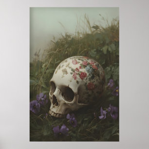 Arte Imprimible de Cráneo Floral Academia Oscura B