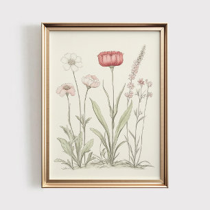 Arte Imprimible de Flor Silvestre Antigua, Pared F