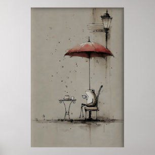 Arte Imprimible de Rana que Bebe Café, Minimalista