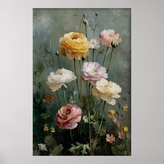 Arte Imprimible de Ranunculus, Antigua Primavera (Frente)