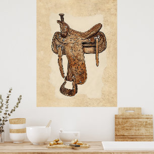Arte Imprimible de Silla de Cuero Antiguo para Par