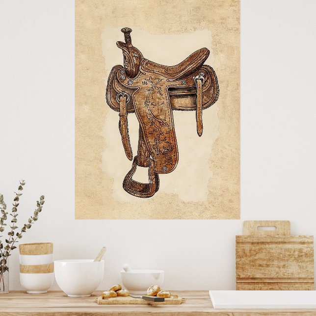 Arte Imprimible de Silla de Cuero Antiguo para Par (Cocina)